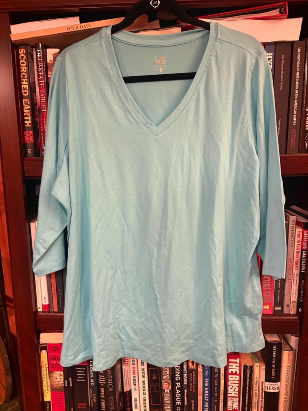 Belle by Kim Gravel Pale Blue V-Neck 3/4 Sleeve Top